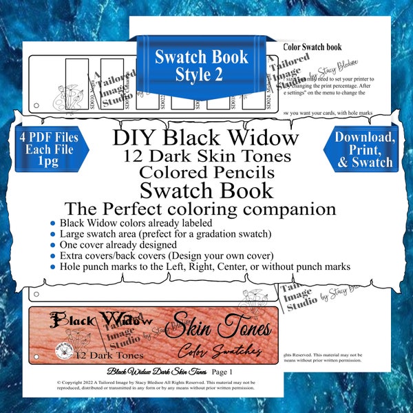 Black Widow 12 Dark Skin Tones Colored Pencils DIY Color Swatch Book Style 2