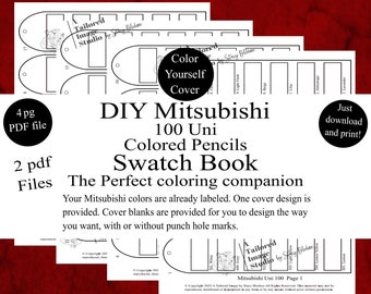 Carnet d'échantillons à fabriquer soi-même 100 crayons de couleur unis Mitsubishi, style 1