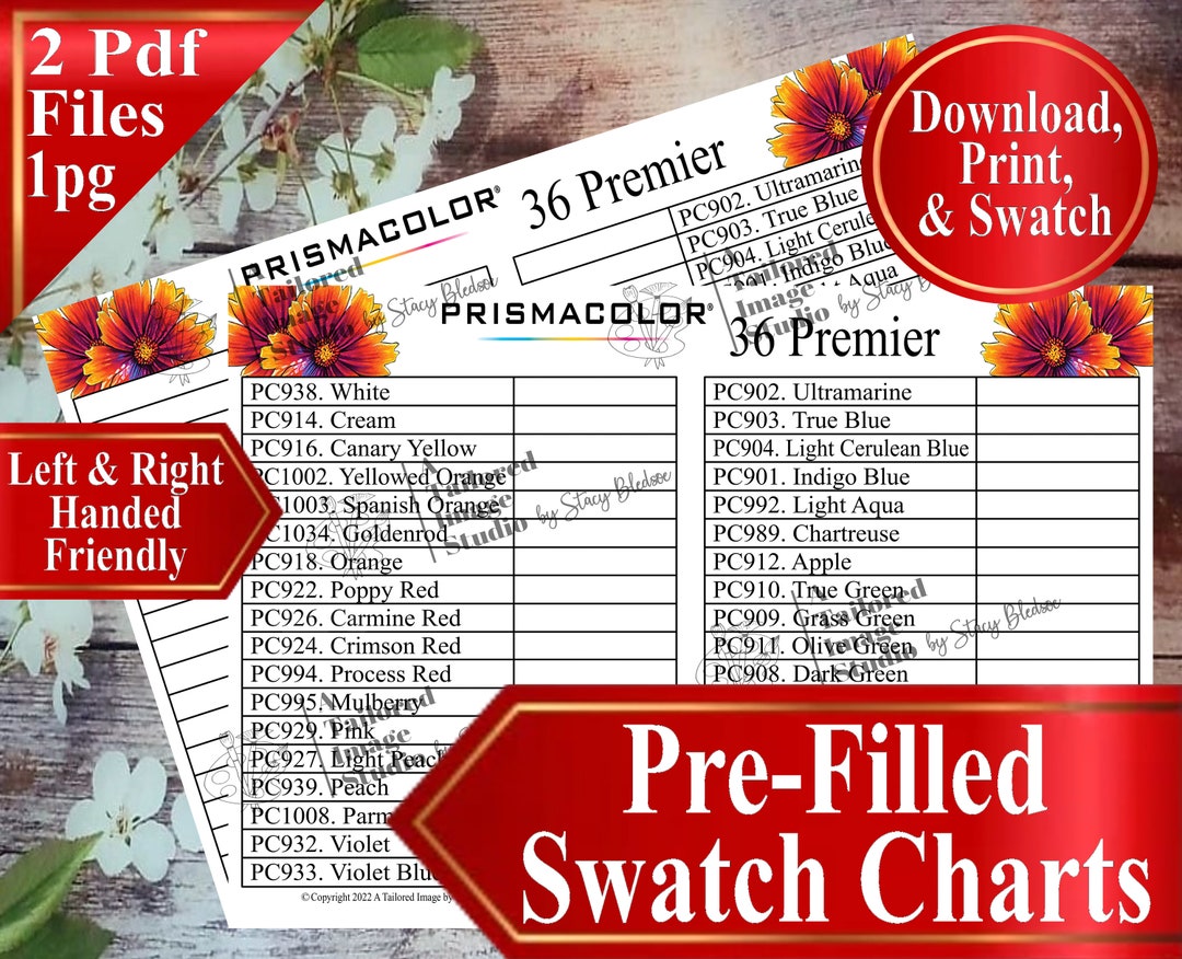 Prismacolor 36 Premiers Colored Pencils Swatch Chart - Etsy