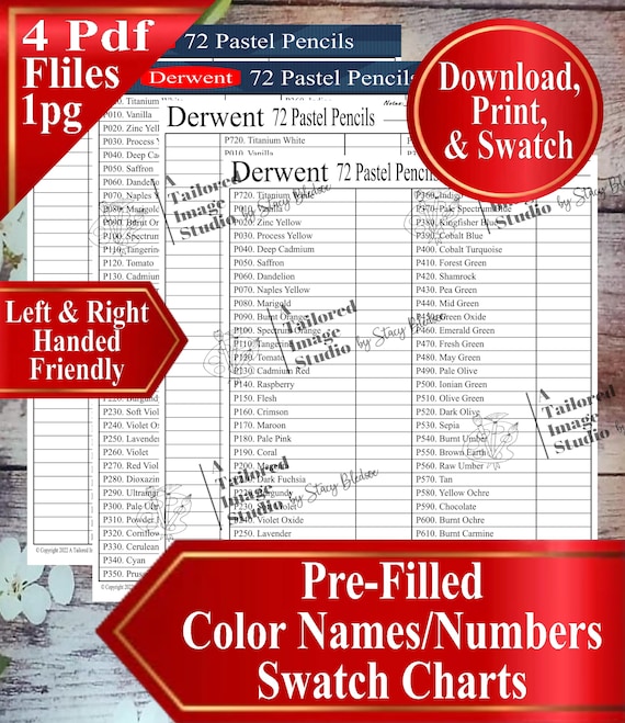 Derwent 72 Pastel Pencils Swatch Chart (PDF Download) - Etsy
