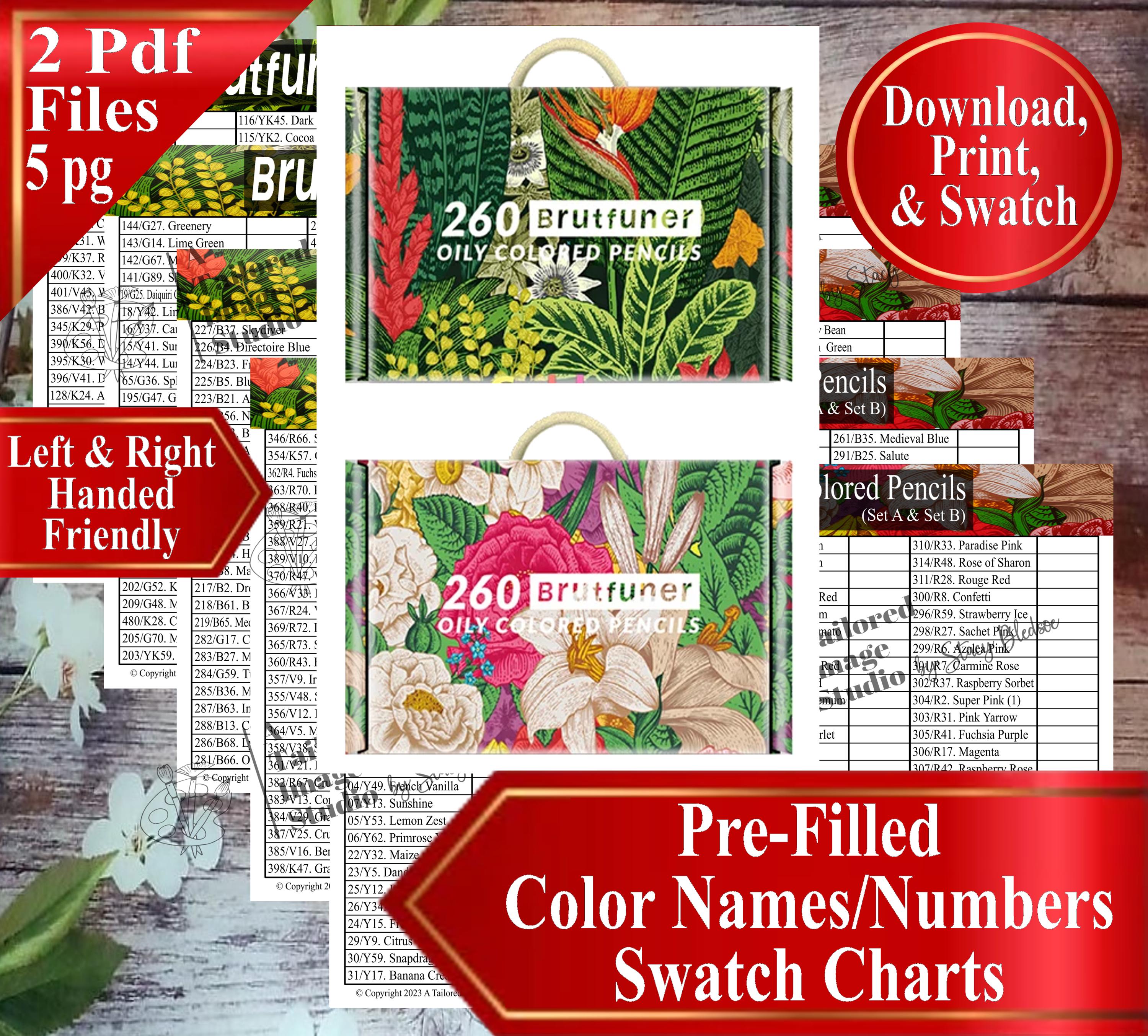 Brutfuner 520 Oily Colored Pencils (floral Box's) Swatch Chart