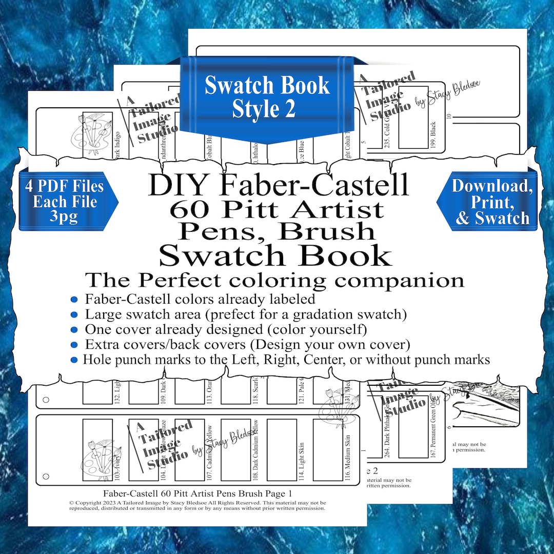 Faber Castell 60 Pitt Artist Pens Brush DIY Color Swatch Book Style 2 Etsy