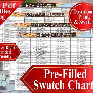 Arteza 120 Expert Watercolor Pencils Swatch Chart