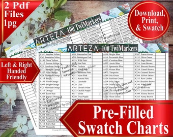 Arteza 100 Twimarkers Colour Chart Swatch Sheet | Printable Colouring ...