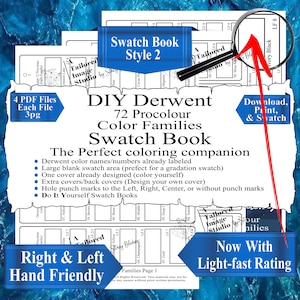 Lápices de colores Derwent 72 Procolour, muestrario de familias de colores, estilo 2 (descarga en PDF)