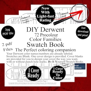 Lápices de colores Derwent 72 Procolour, muestrario de familias de colores, estilo 1 (descarga en PDF)