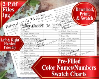 Faber Castell 36 Art Grip Colored Pencils Swatch Charts (PDF Download)