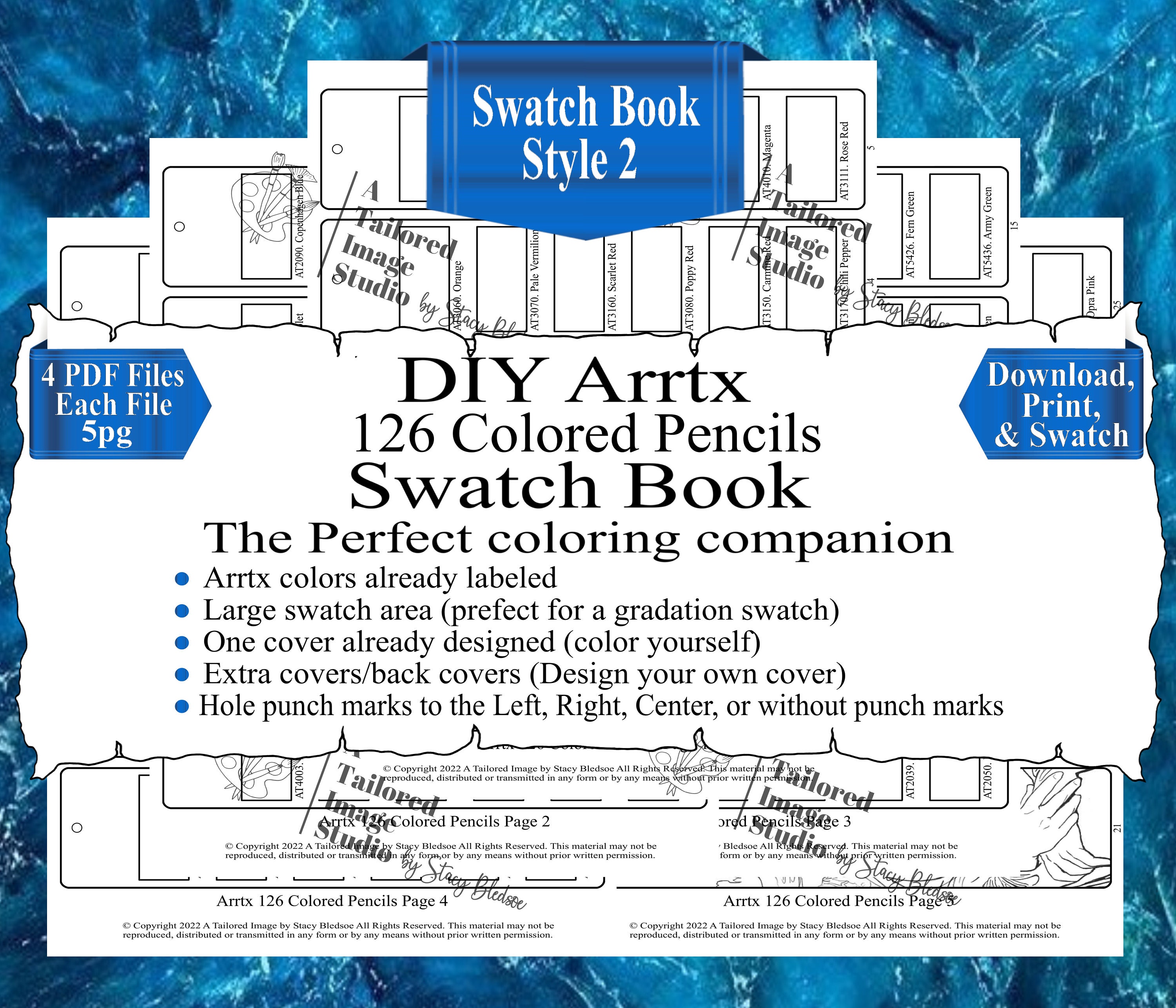 Arrtx - LARGE PRINT 126 Colored Pencil Set - DIY Color Chart / Swatch Sheet  - Digital Download