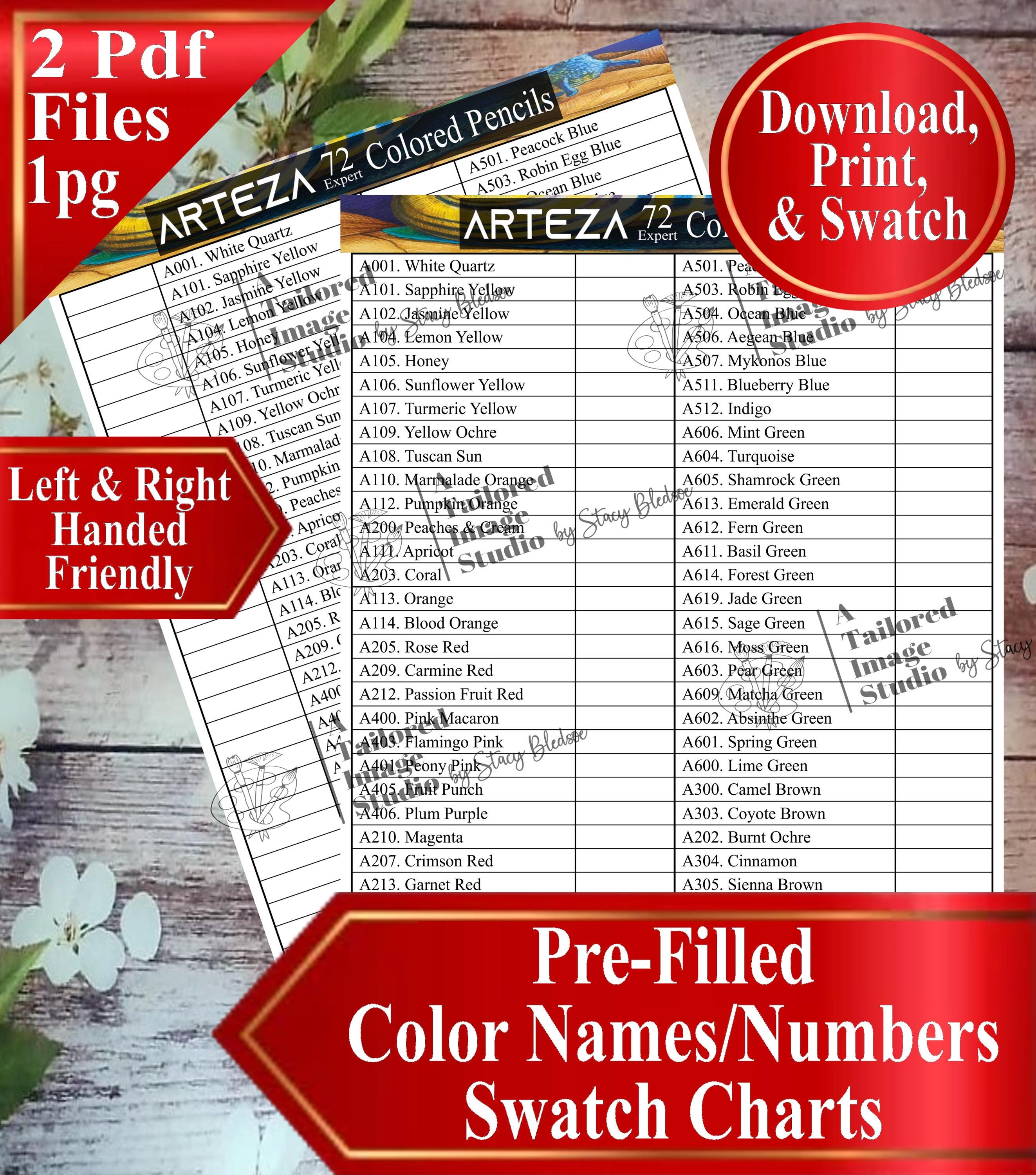Arteza 72 Expert Colored Pencils Swatch Chart (PDF Download) - Etsy