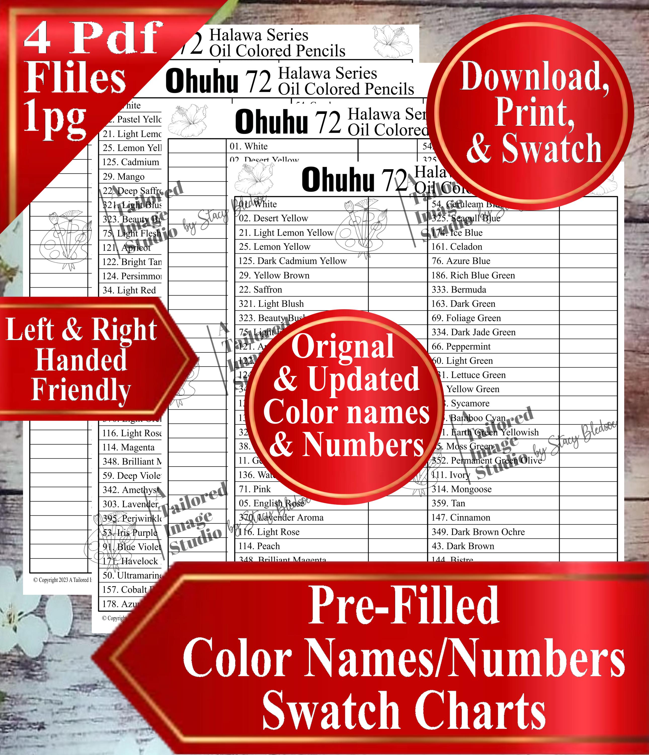 【Ojuuunページ】 Ohuhu 72 Halawa Oil Based Colored Pencils Swatch Charts (PDF