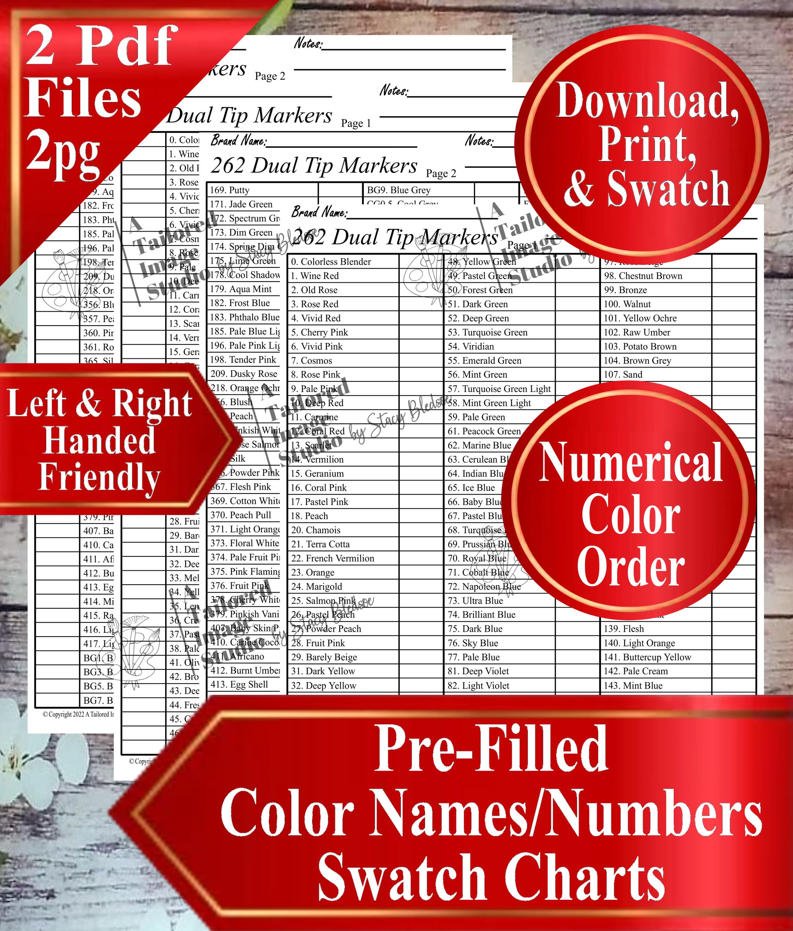 Universial Touch Twin 262 Markers Swatch Charts (PDF Download) - Etsy