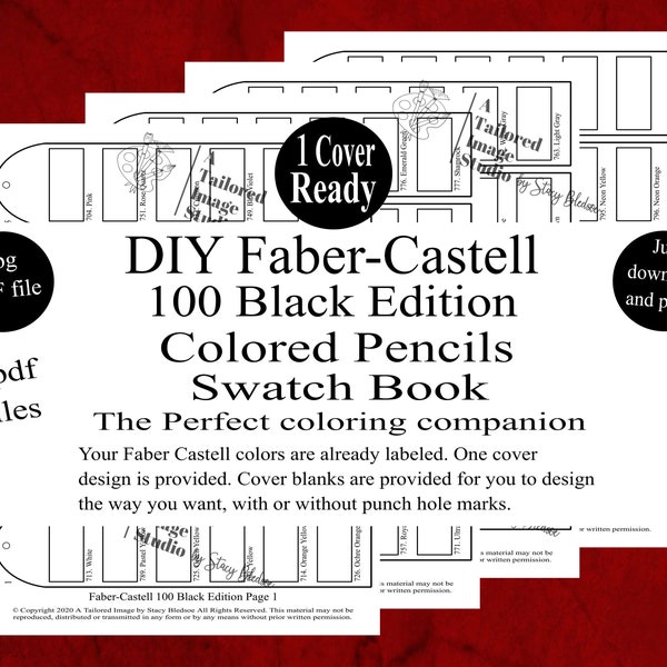 Faber Castell 100 Black Edition Colored Pencils (sets numbered 701-800) DIY Color Swatch Book Style 1