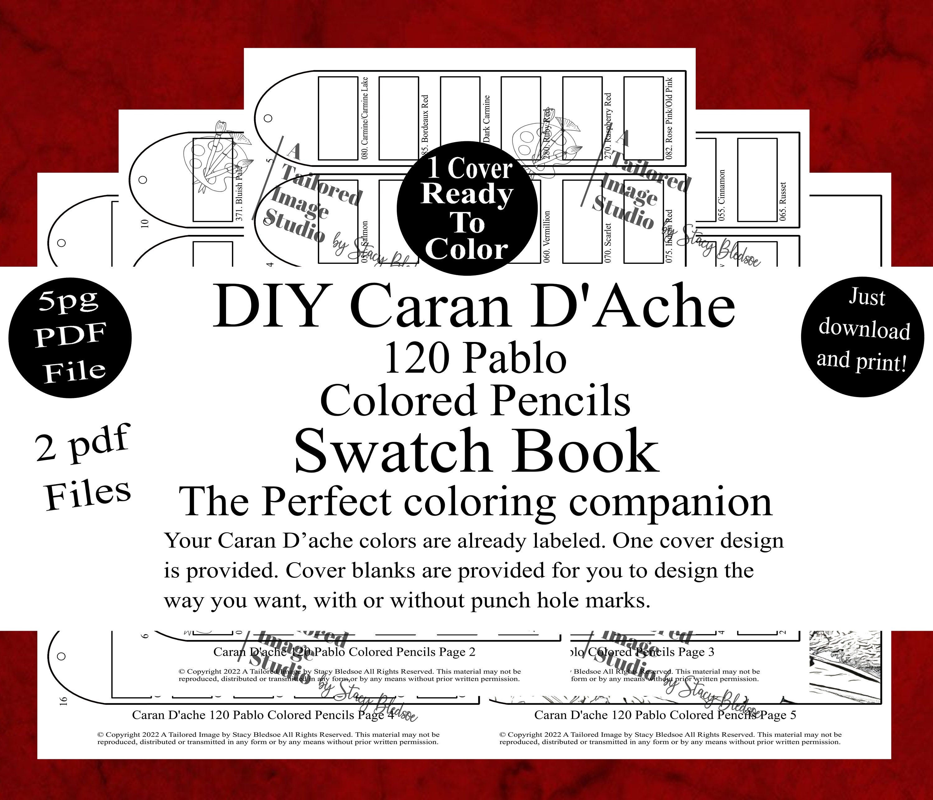 Caran D'ache Neocolor II Swatch Sheet 126 Colors BLACK & WHITE