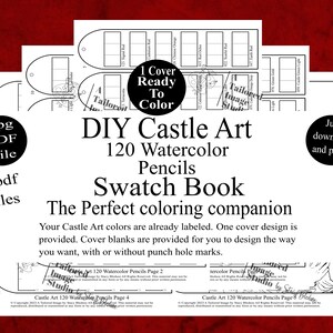 Castle Art 120 Watercolor Pencils DIY Color Swatch Book Style 1