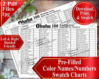 Ohuhu 100 Honolulu Series Dual Tip Markers Swatch Charts