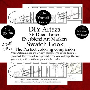 Marcadores de arte EverBlend de 36 tonos decorativos de Arteza, libro de muestras de colores DIY, estilo 1
