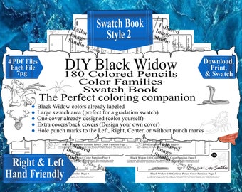 Black Widow 180 Colored Pencil Color Families DIY Color Swatch Book Style 2