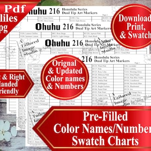 Ohuhu 216 Honolulu Series Dual Tip Markers Swatch Charts Swatch Charts