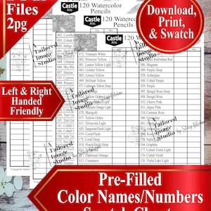 Castle Arts 120 Watercolor Pencils Swatch Chart