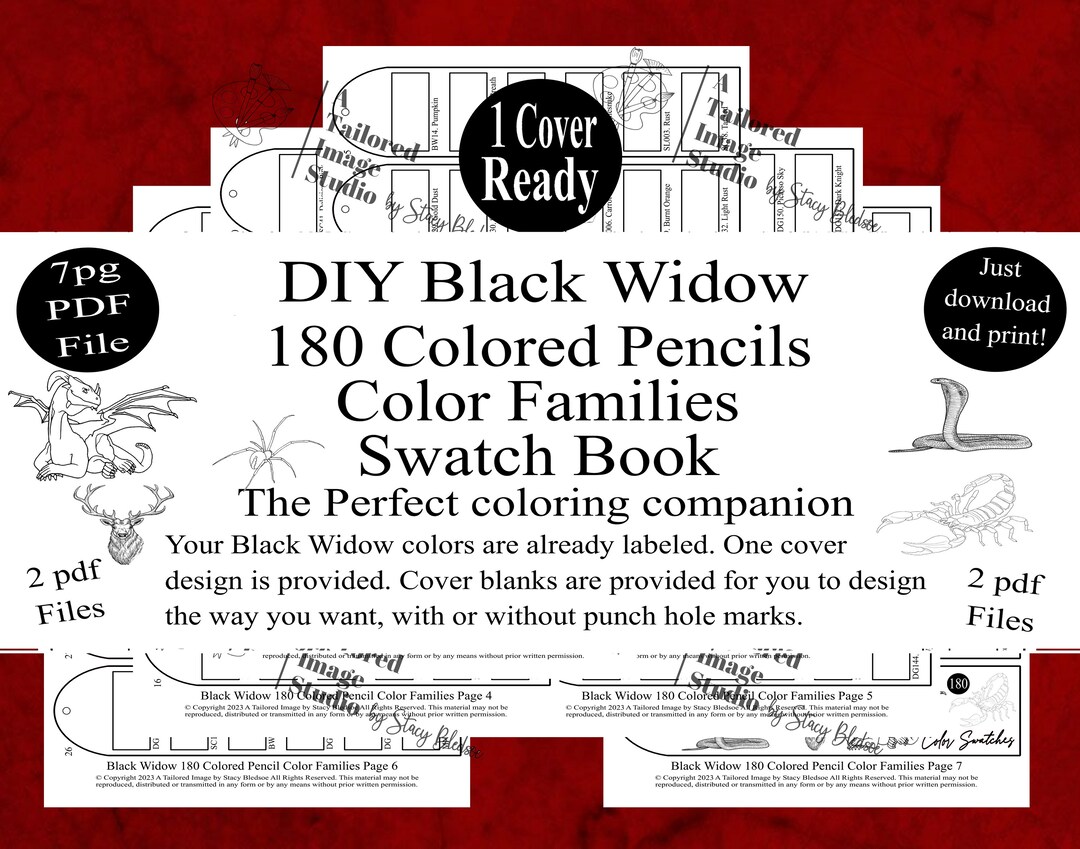 Black Widow 180 all Sets Combined Colored Pencils DIY Color Swatch Book  Style 2 (Download Now) 