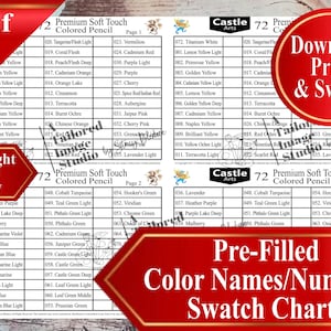 Castle Arts 72 Premium Soft Touch Farbstifte Viertelseite Taschenmustertabelle