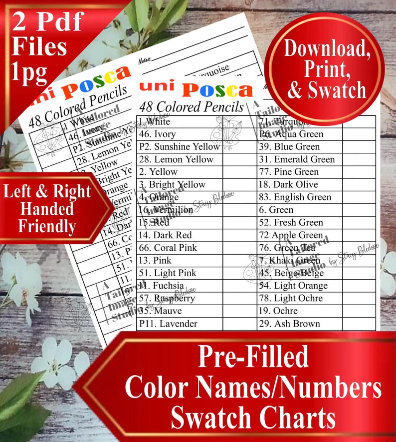 Uni 48 Posca Colored Pencil Swatch Chart (PDF Download) - Etsy
