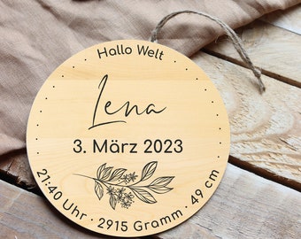 Wooden disc &quot;Hello World&quot; | Christening gift | Birth gift | Birthday gift
