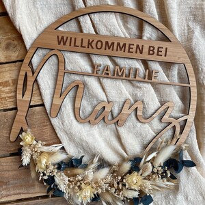 Familienschild aus Vollholz Türschild Türkranz Boho Türdeko Kranz Haustür ganzjährig Familiennamensschild Boho-Innenkranz zdjęcie 6