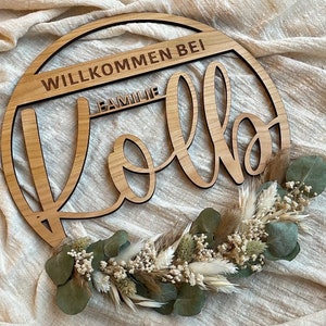 Familienschild aus Vollholz Türschild Türkranz Boho Türdeko Kranz Haustür ganzjährig Familiennamensschild Boho-Innenkranz zdjęcie 2