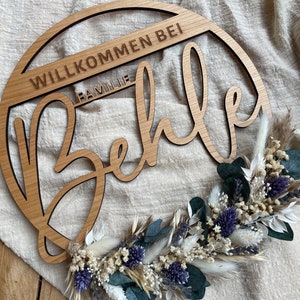 Familienschild aus Vollholz Türschild Türkranz Boho Türdeko Kranz Haustür ganzjährig Familiennamensschild Boho-Innenkranz zdjęcie 9