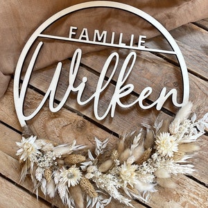 Familienschild aus Vollholz Türschild Türkranz Boho Türdeko Kranz Haustür ganzjährig Familiennamensschild Boho-Innenkranz zdjęcie 5