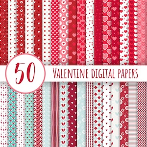 Carta di San Valentino, cuori da ritagliare, sfondi a cuore, 50 carte digitali