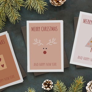 3 Biglietti di Natale, cartoline di Natale minimal, set di 3 Christmas Cards boho, digital download da stampare a casa