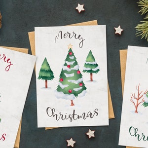 Set de 3 tarjetas de felicitación navideñas, 3 tarjetas navideñas en acuarela, 3 tarjetas navideñas en acuarela, descarga digital para imprimir en casa