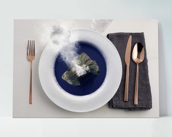 Decoración de cocina, cartel plano surrealista con volcán, impresión de arte mural