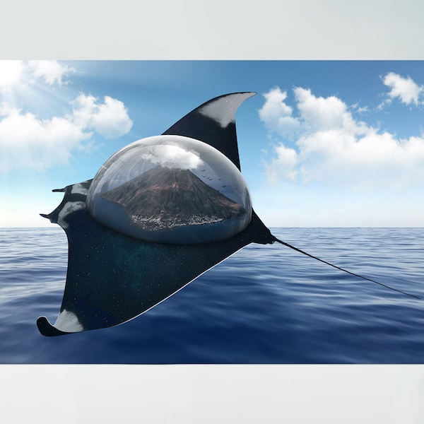 Surreal manta ray art print, sea poster