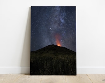 Volcano Under Starry Sky – Artistic photography print, volcanic night landscape