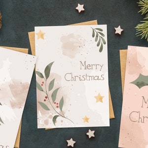 Set van 3 kerstkaarten, aquarel kerstkaarten, 3 kerstkaarten Vintage aquarel, digitale download om af te drukken