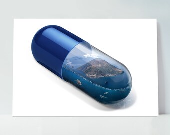 Póster de pared surrealista, imágenes fantásticas, pastilla, medicina.