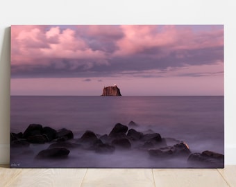 Fine Art photography of Stromboli, image of Strombolicchio at sunset, digital seascape pictures