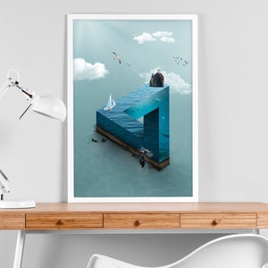 Cartel de ilusiones ópticas, triángulo de Penrose, impresión de arte surrealista imagen 3
