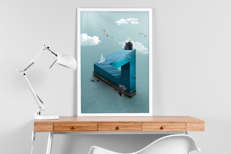 Cartel de ilusiones ópticas, triángulo de Penrose, impresión de arte surrealista imagen 3