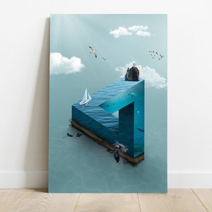 Cartel de ilusiones ópticas, triángulo de Penrose, impresión de arte surrealista imagen 1