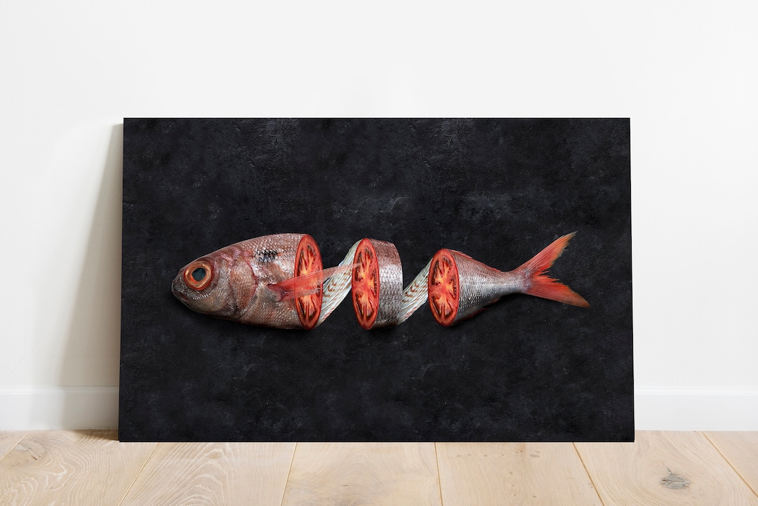 Kitchen Fish Poster Kitchen Poster, Tomato Fish Wall Print, Modern Surreal Painting ...