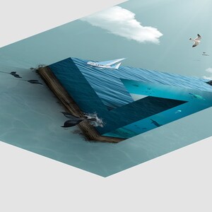 Cartel de ilusiones ópticas, triángulo de Penrose, impresión de arte surrealista imagen 9