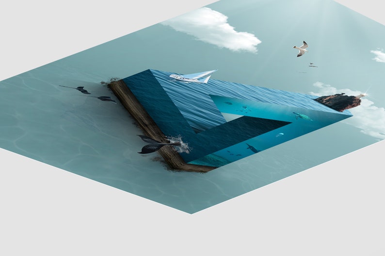 Cartel de ilusiones ópticas, triángulo de Penrose, impresión de arte surrealista imagen 9