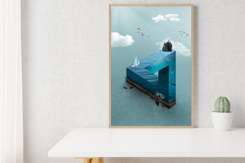 Cartel de ilusiones ópticas, triángulo de Penrose, impresión de arte surrealista imagen 5