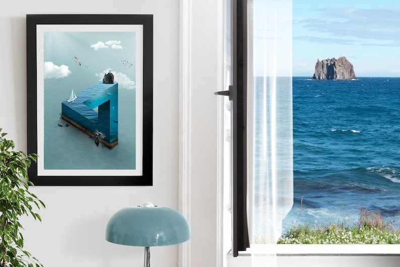 Cartel de ilusiones ópticas, triángulo de Penrose, impresión de arte surrealista imagen 6