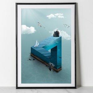 Cartel de ilusiones ópticas, triángulo de Penrose, impresión de arte surrealista imagen 2