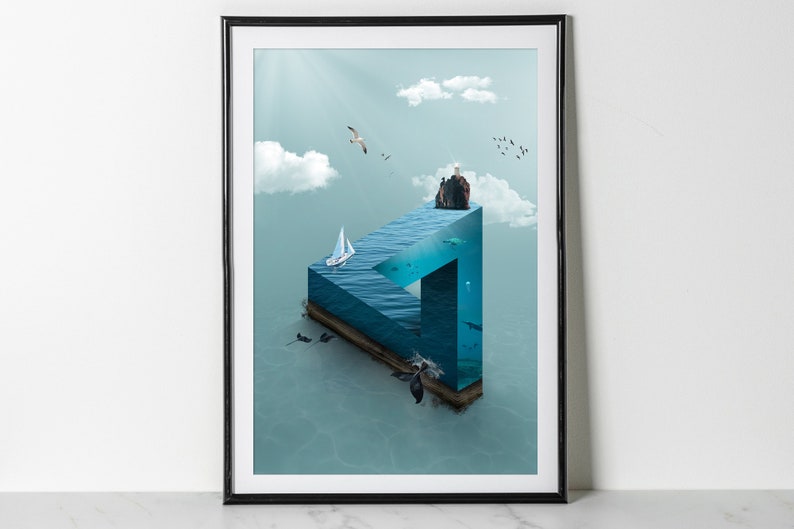 Cartel de ilusiones ópticas, triángulo de Penrose, impresión de arte surrealista imagen 2
